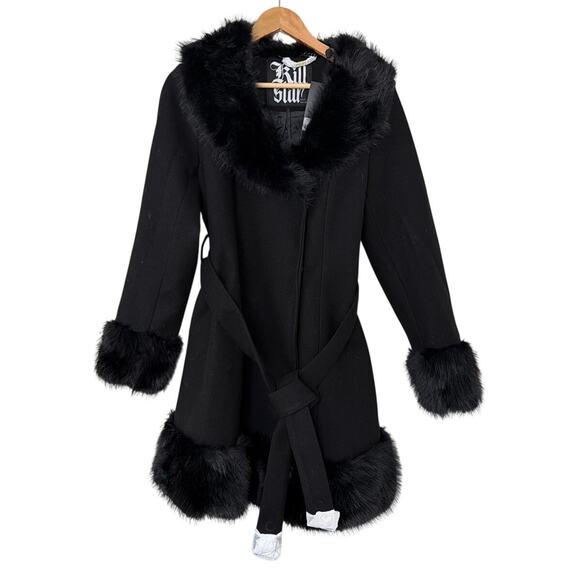 Killstar Jackets & Blazers - Killstar Almost Mayhem Faux Fur Trimmed Coat Black Size XL New with tags